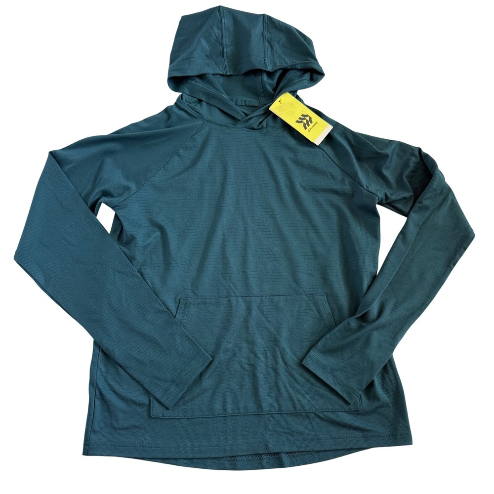 NWT All In Motion Boys Raglan Hooded Tee Teal Green Sz L 10/12 Moisture Wicking